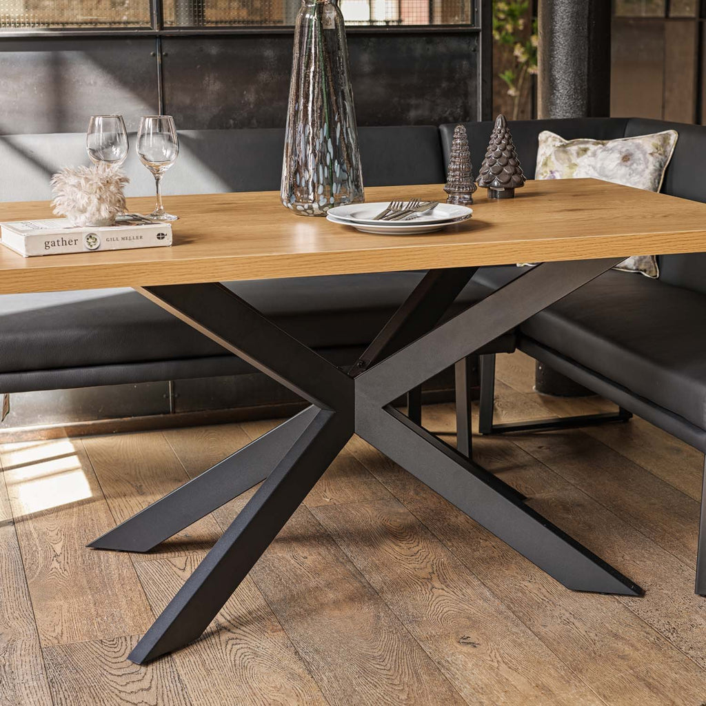 Jupiter Dining Set - Smoked Oak - With LHF Corner Bench in Black