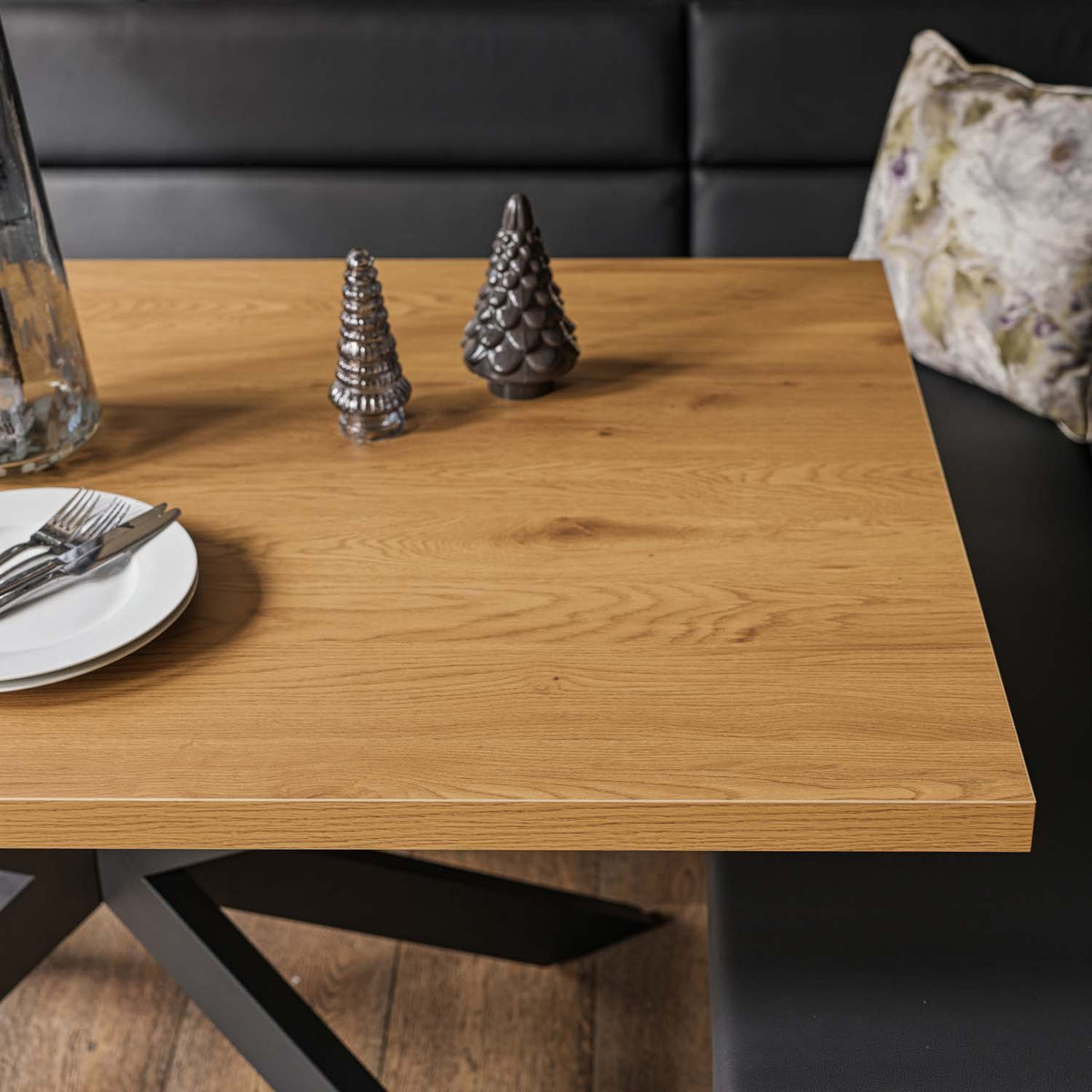 Jupiter Dining Set - Smoked Oak - With LHF Corner Bench in Black