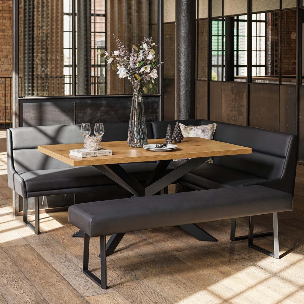 Jupiter Dining Set - Smoked Oak - With LHF Corner Bench & Low Bench in Black
