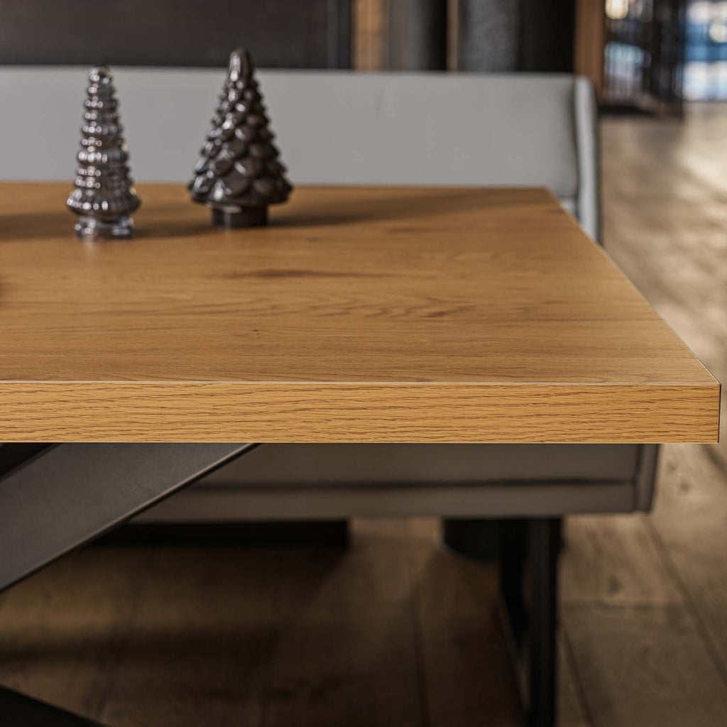 Jupiter Dining Set - Smoked Oak - With LHF Corner Bench & Low Bench in Light Grey