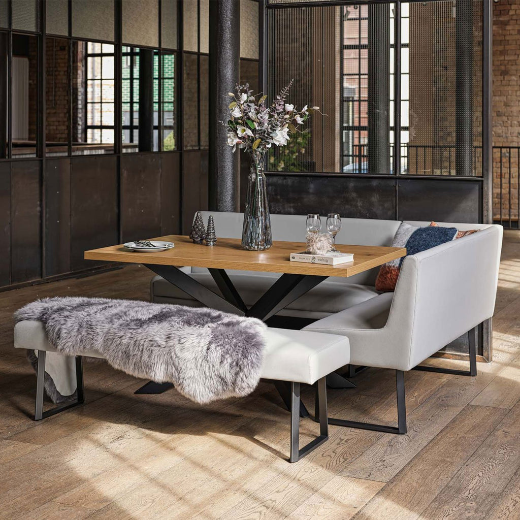 Jupiter Dining Set - Smoked Oak - With LHF Corner Bench & Low Bench in Light Grey