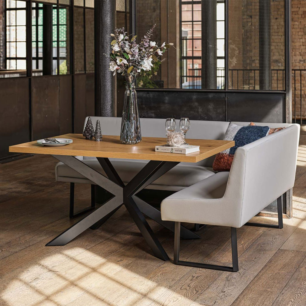 Jupiter Dining Set - Smoked Oak - With LHF Corner Bench & Low Bench in Light Grey