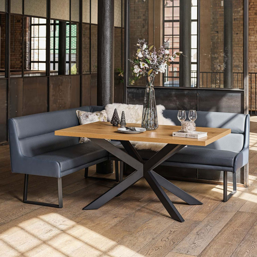 Jupiter Dining Set - Smoked Oak - With RHF Corner Bench in Blue