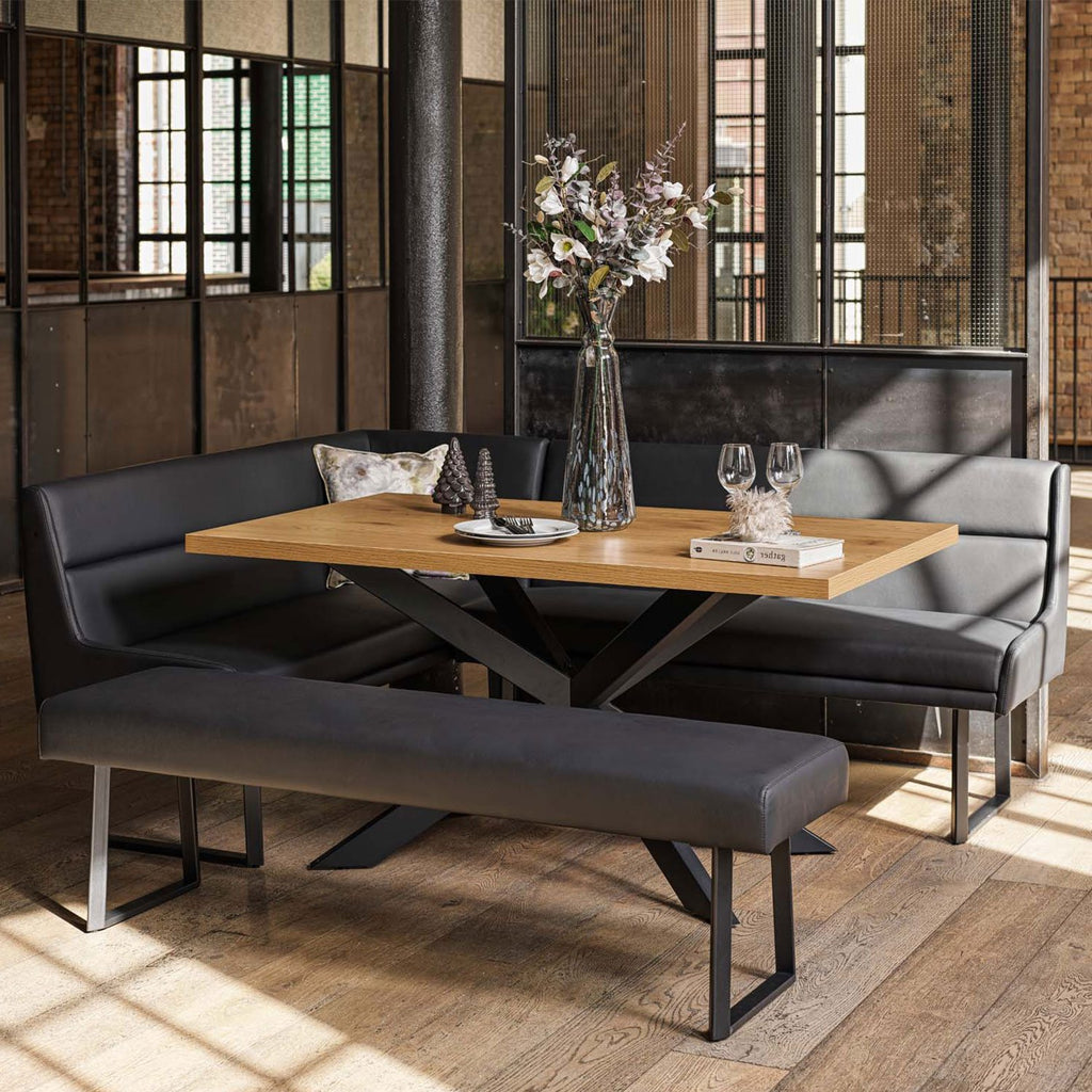 Jupiter Dining Set - Smoked Oak - With RHF Corner Bench & Low Bench in Black