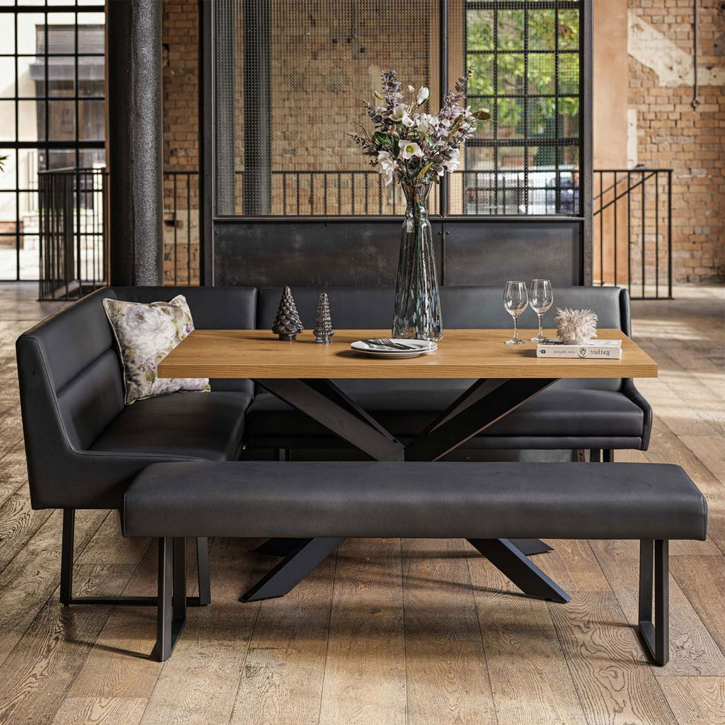 Jupiter Dining Set - Smoked Oak - With RHF Corner Bench & Low Bench in Black