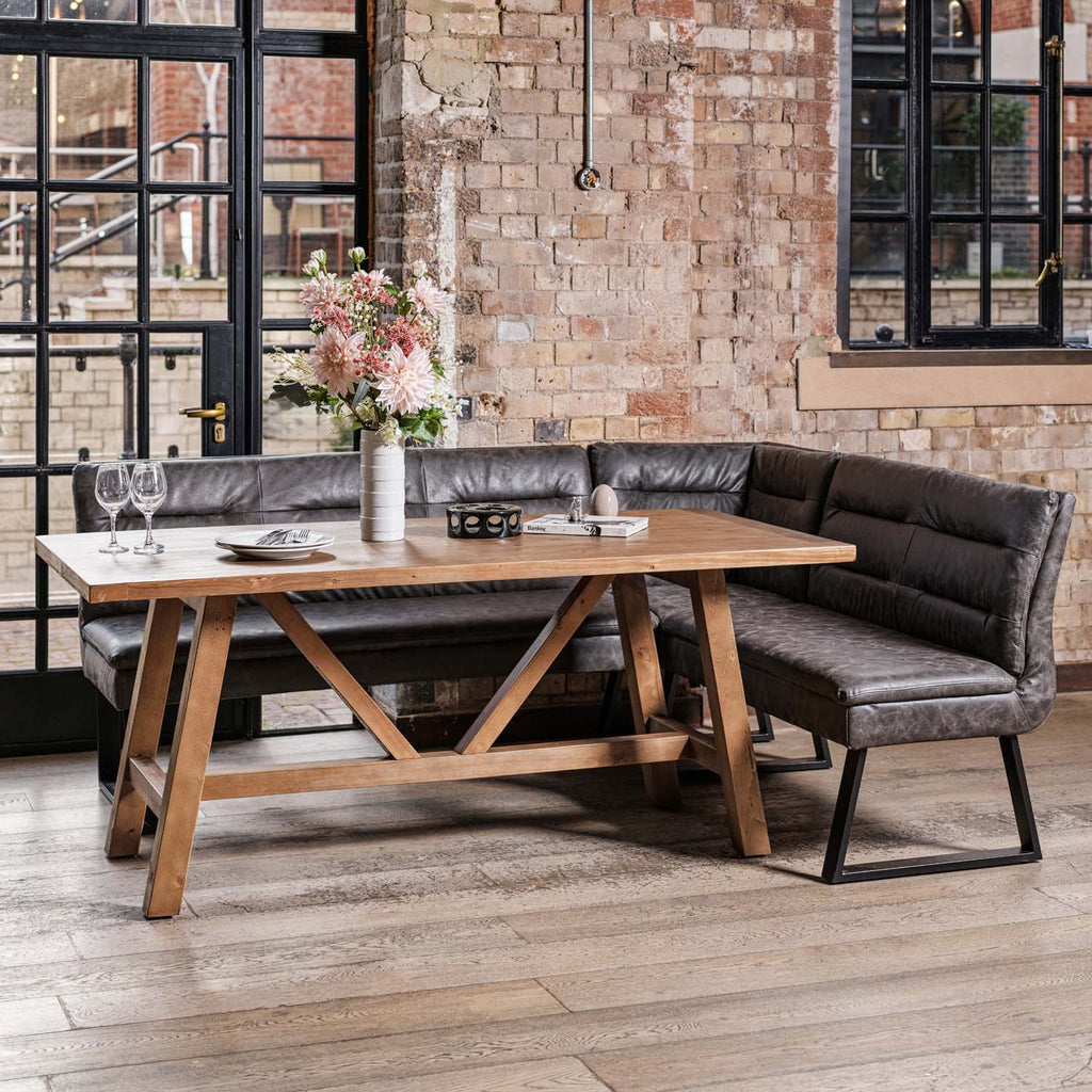 Brisbane 180cm Dining Table & Industrial Corner Bench with Low Bench in Grey