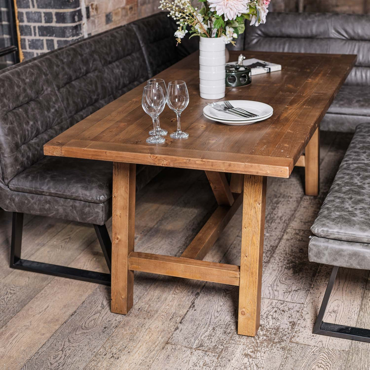 Brisbane 180cm Dining Table & Industrial Corner Bench in Grey