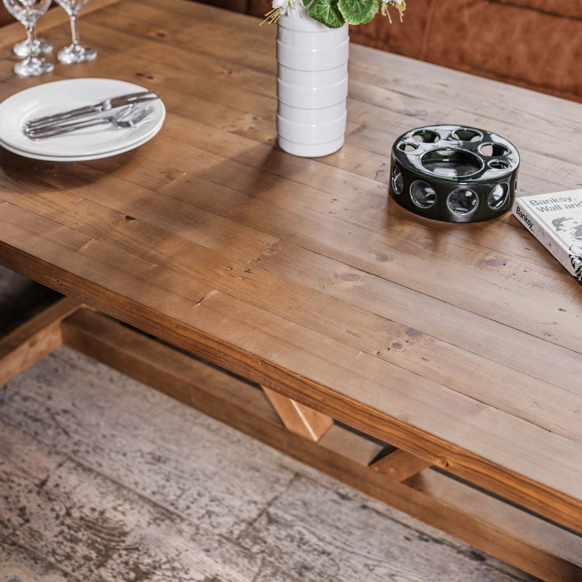 Brisbane 180cm Dining Table & Industrial Corner Bench in Tan