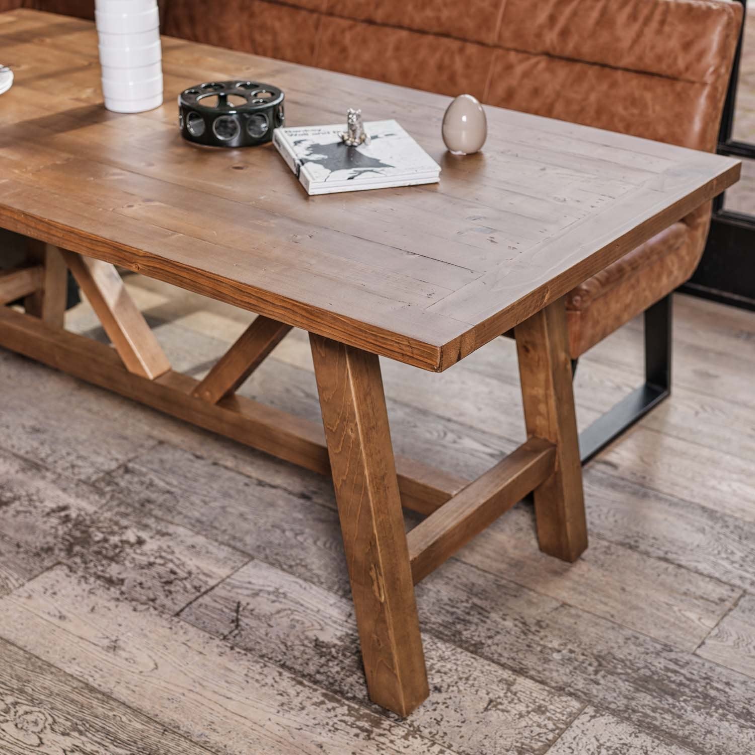 Brisbane 180cm Dining Table & Industrial Corner Bench in Tan