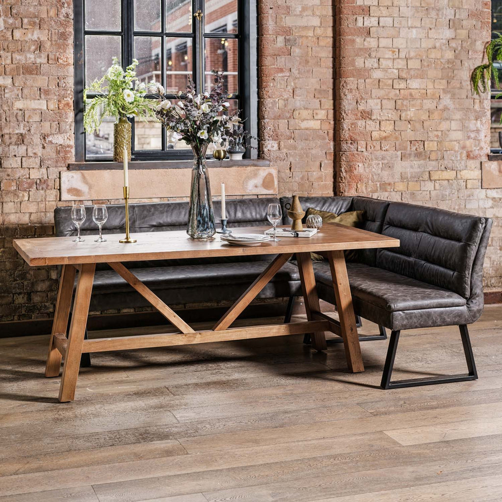 Brisbane 200cm Dining Table & Industrial Corner Bench with Low Bench in Grey