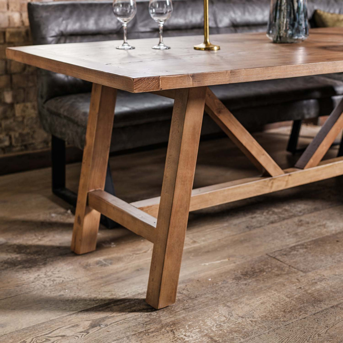 Brisbane 200cm Dining Table & Industrial Corner Bench with Low Bench in Grey