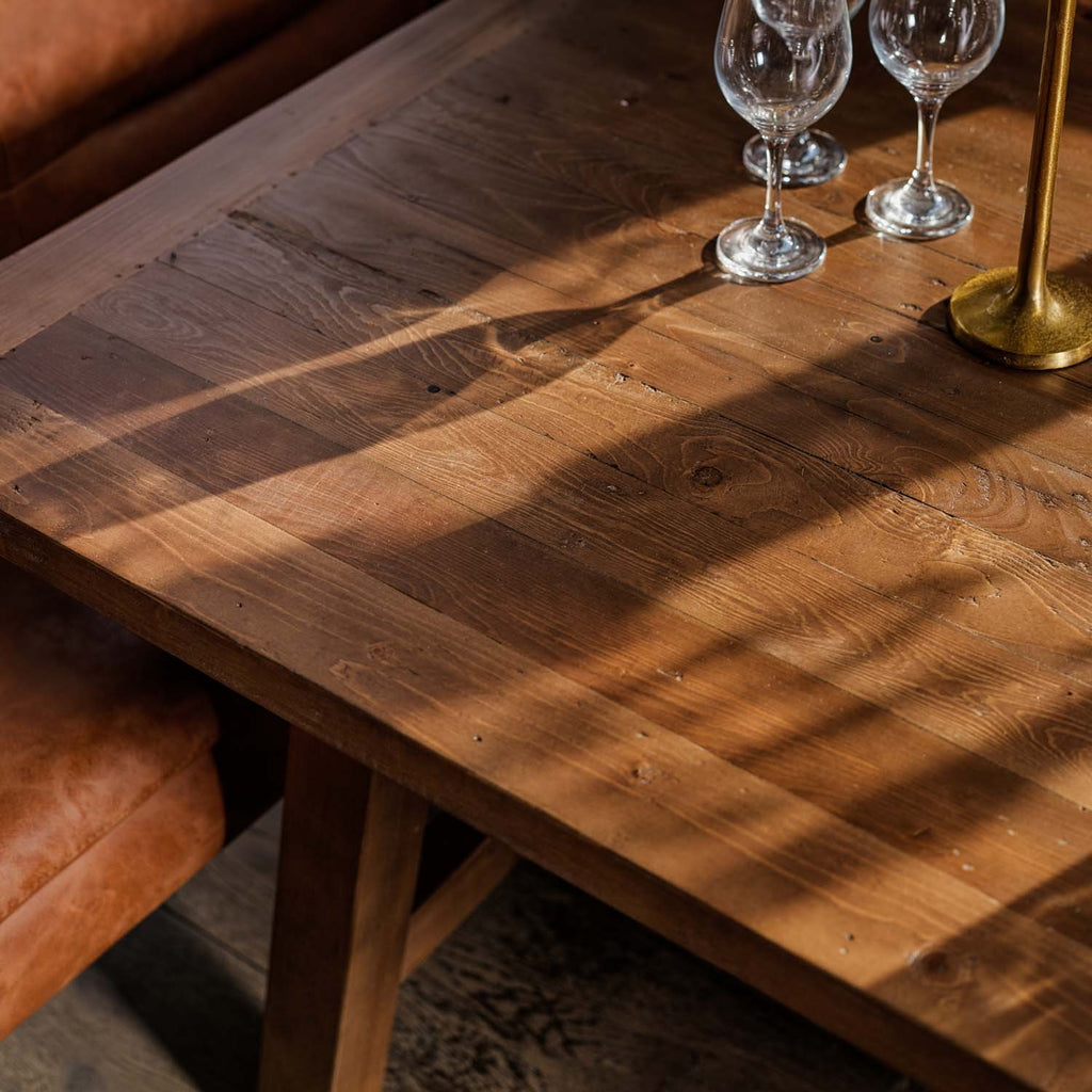 Brisbane 200cm Dining Table & Industrial Corner Bench with Low Bench in Tan