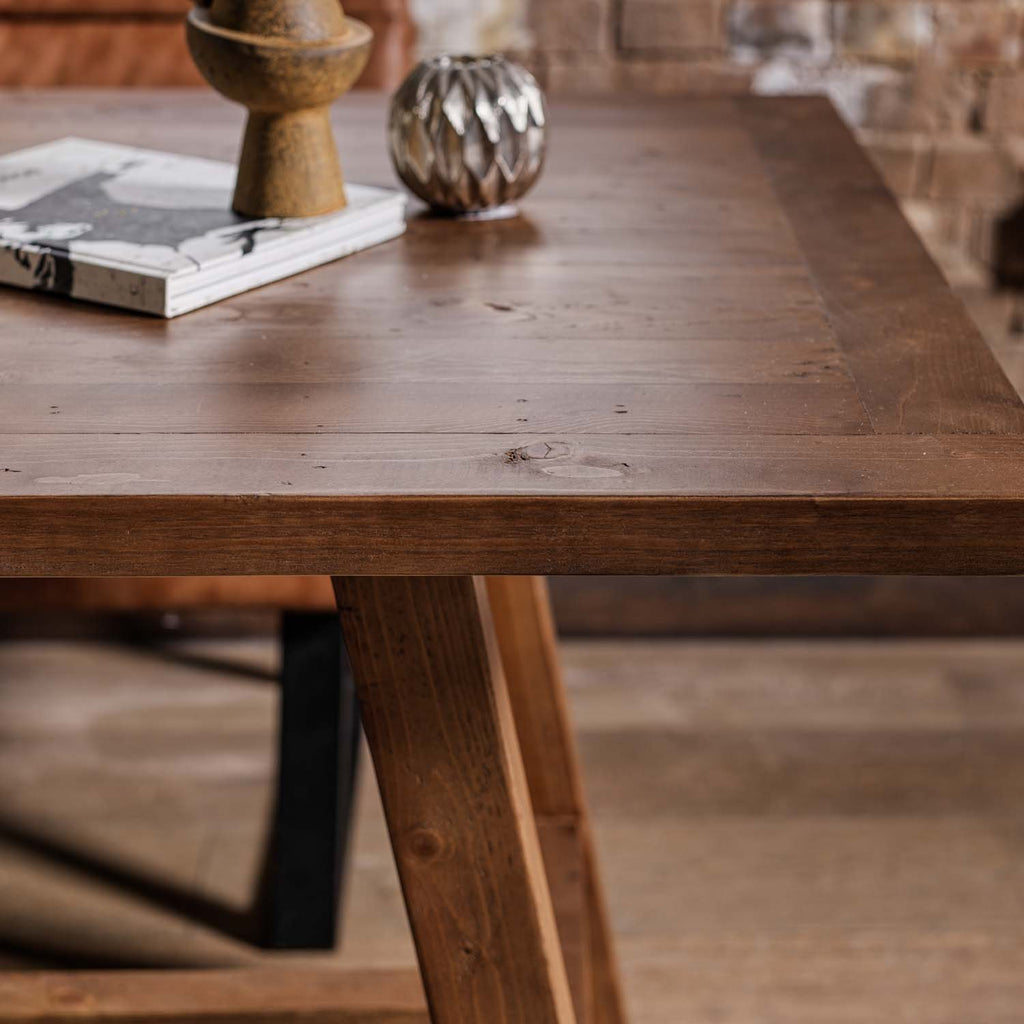 Brisbane 200cm Dining Table & Industrial Corner Bench with Low Bench in Tan