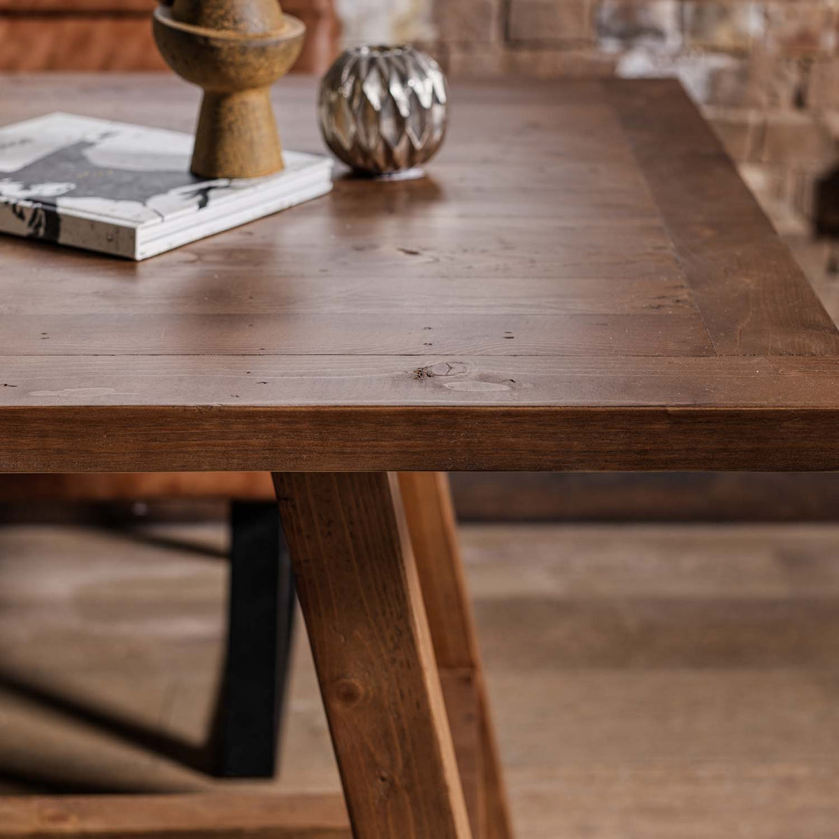Brisbane 200cm Dining Table & Industrial Corner Bench with Low Bench in Tan