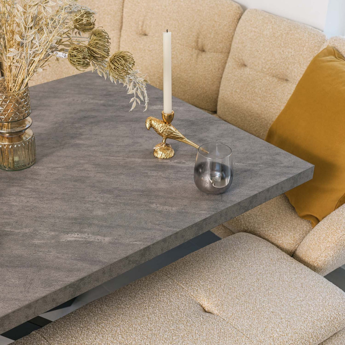 Jupiter 150cm Dining Table - Faux Concrete - With Sloane Corner & Low Bench