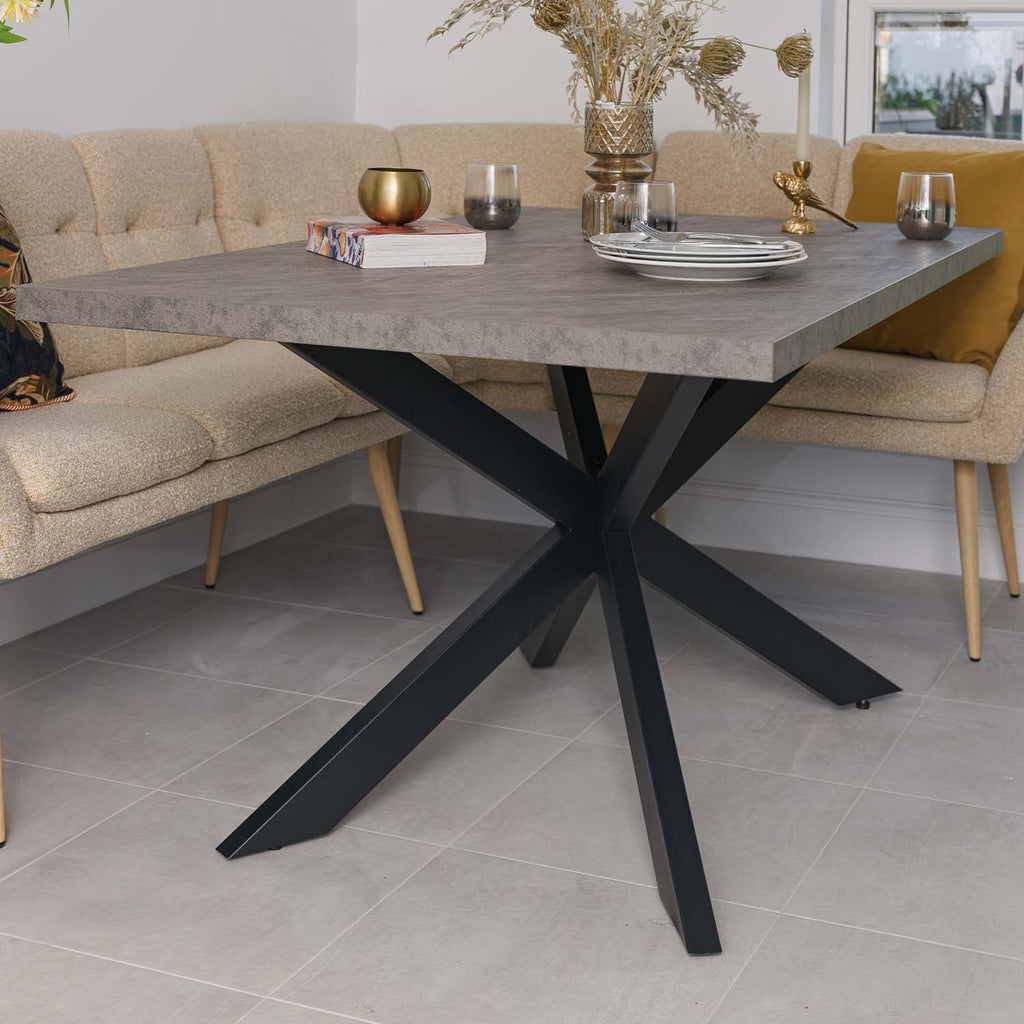 Jupiter 150cm Dining Table - Faux Concrete - With Sloane Corner & Low Bench