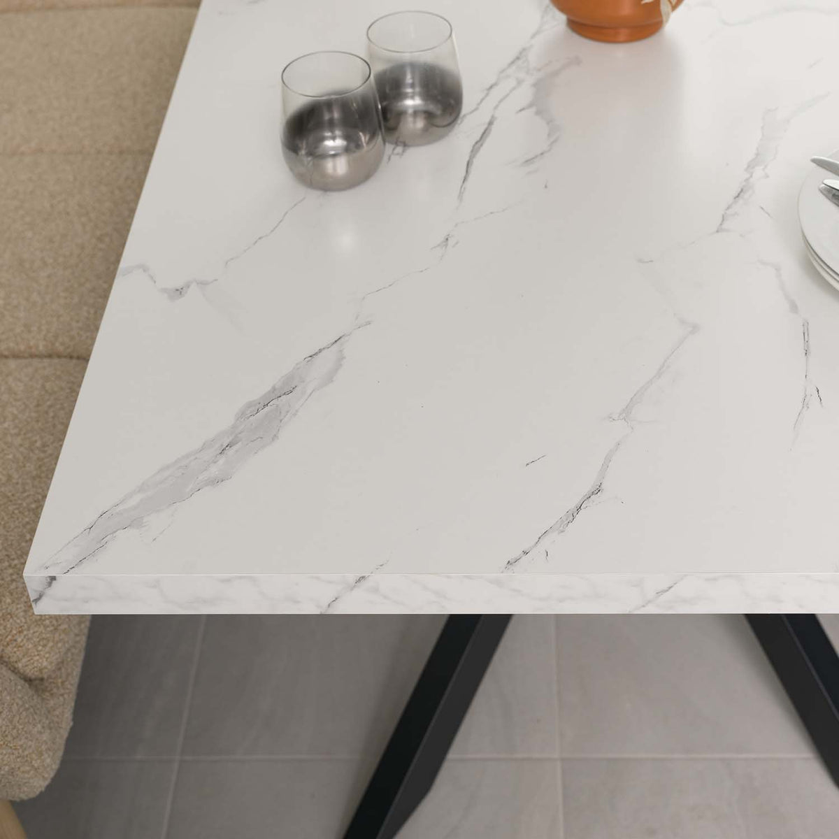 Jupiter 150cm Dining Table - Marble - With Sloane Corner & Low Bench