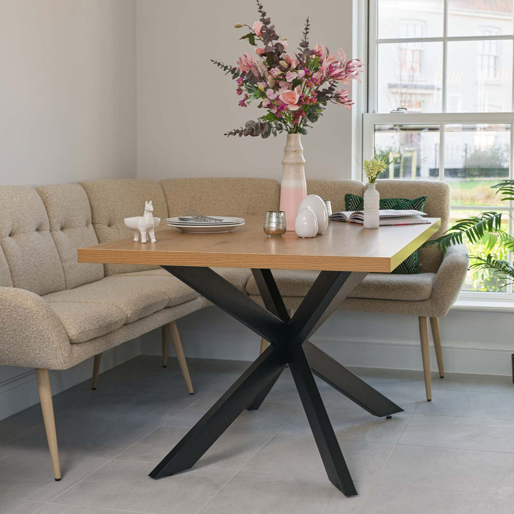 Jupiter 150cm Dining Table - Smoked Oak - With Sloane Corner & Low Bench