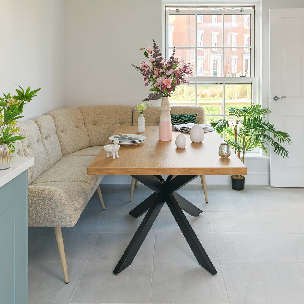 Jupiter 150cm Dining Table - Smoked Oak - With Sloane Corner & Low Bench
