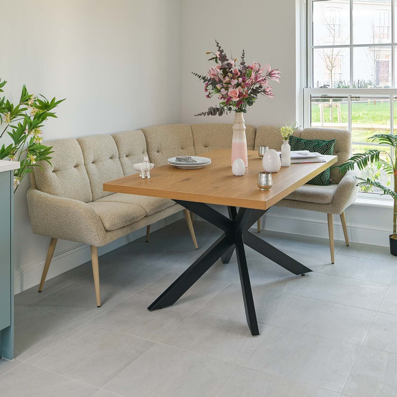 Jupiter 150cm Dining Table - Smoked Oak - With Sloane Corner & Low Bench