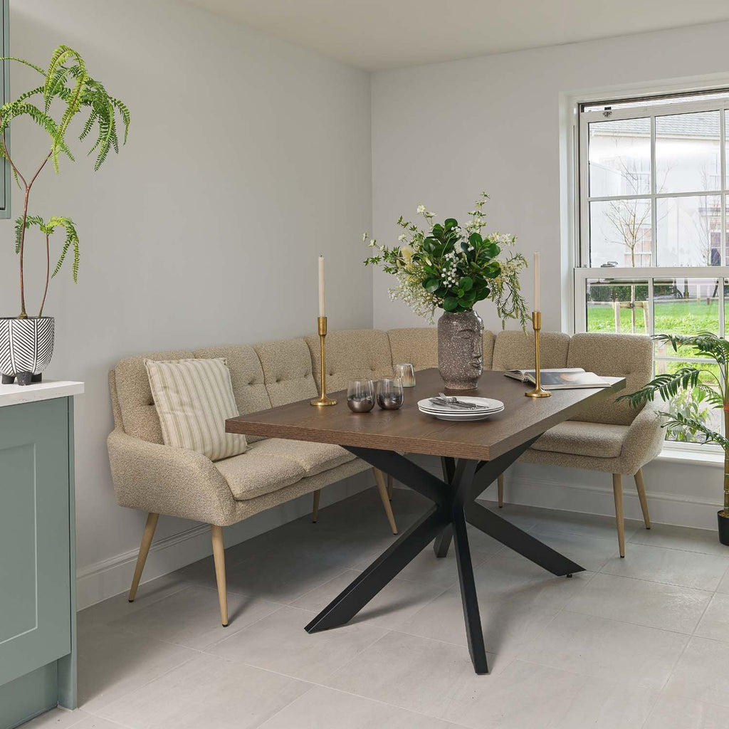 Jupiter 150cm Dining Table - Dark Oak - With Sloane Corner & Low Bench