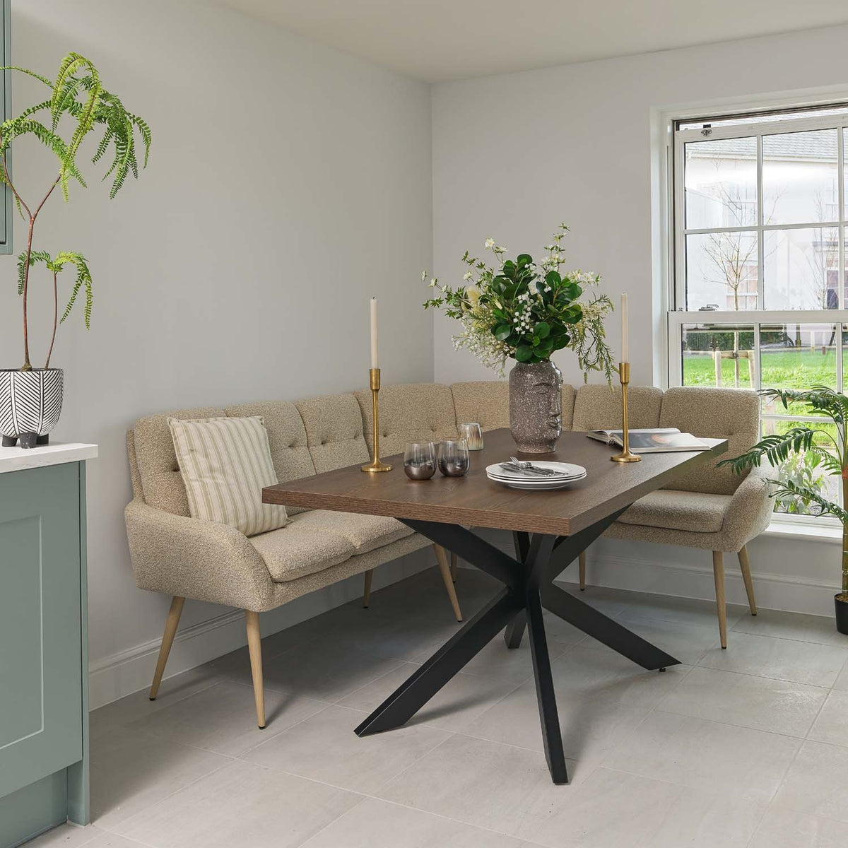 Jupiter 150cm Dining Table - Dark Oak - With Sloane Corner & Low Bench