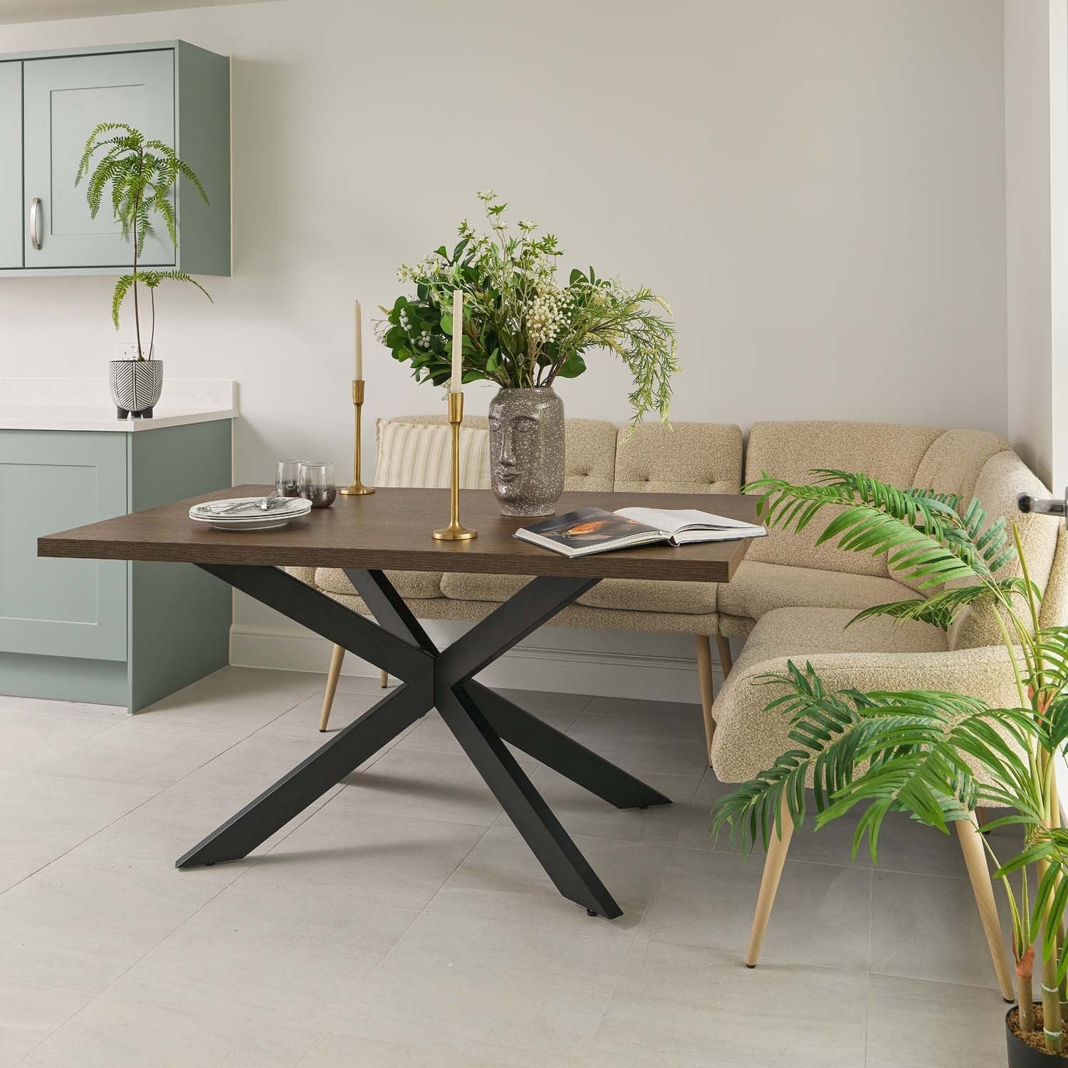 Jupiter 150cm Dining Table - Dark Oak - With Sloane Corner & Low Bench