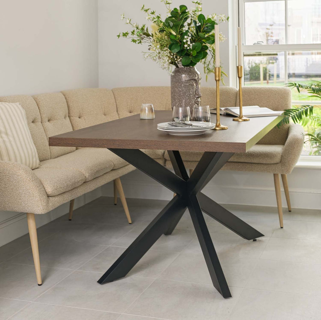 Jupiter 150cm Dining Table - Dark Oak - With Sloane Corner & Low Bench