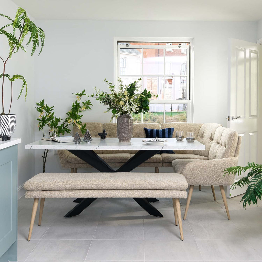 Jupiter 180cm Dining Table - Marble - With Sloane Corner & Low Bench