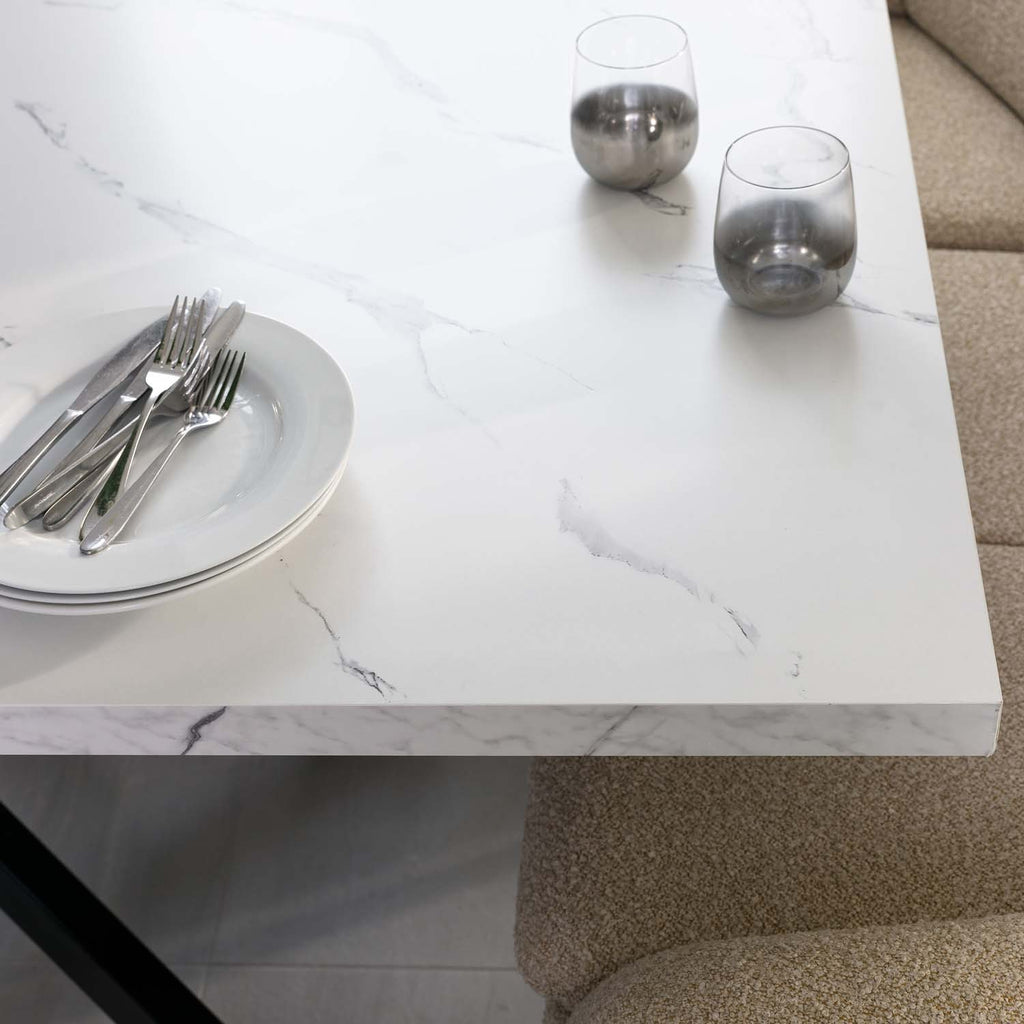 Jupiter 180cm Dining Table - Marble - With Sloane Corner & Low Bench