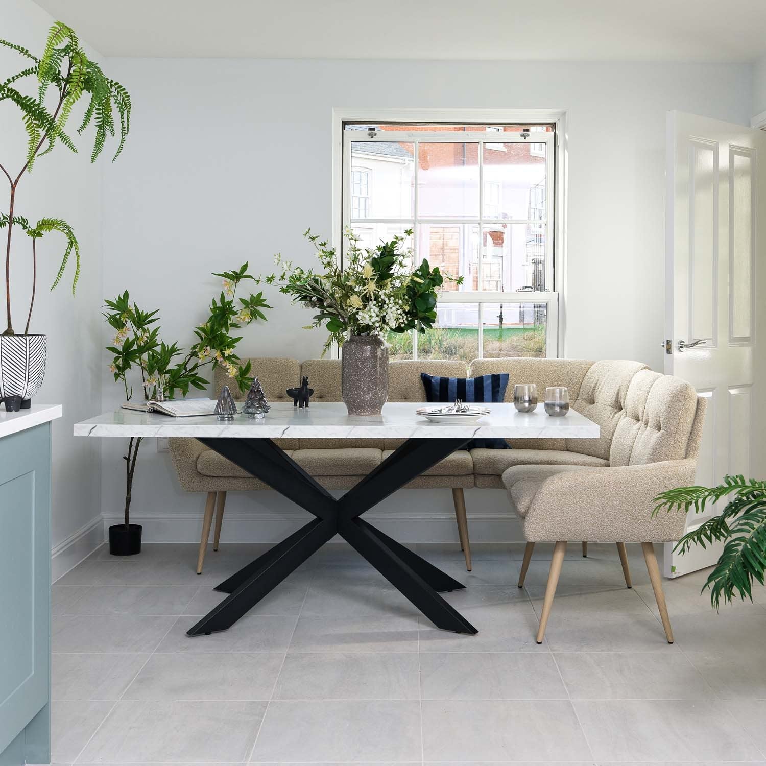 Jupiter 180cm Dining Table - Marble - With Sloane Corner & Low Bench