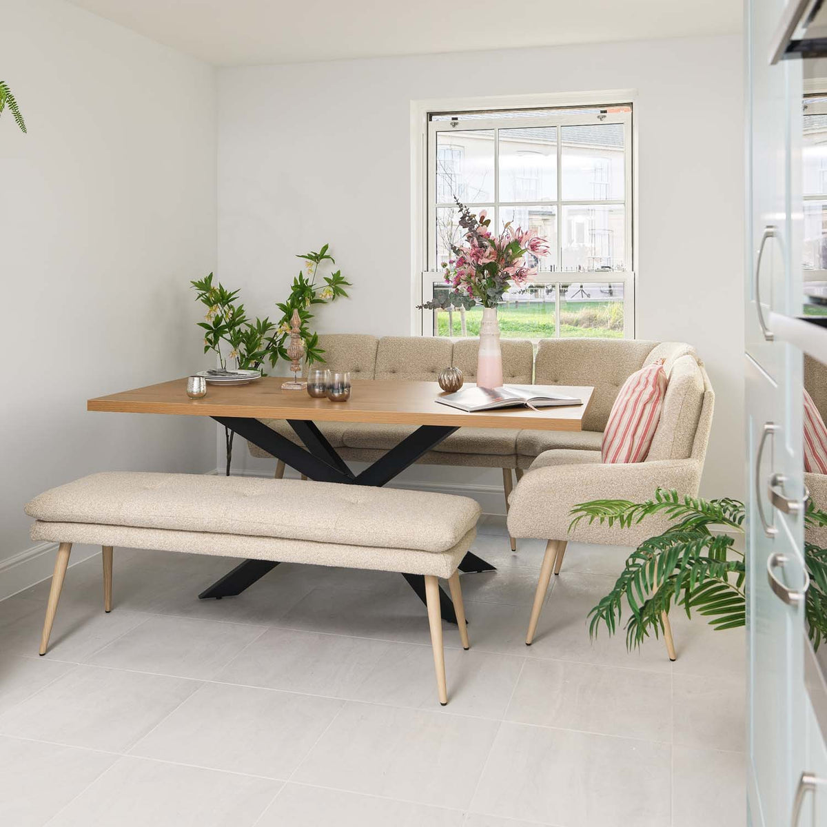 Jupiter 180cm Dining Table - Smoked Oak - With Sloane Corner & Low Bench