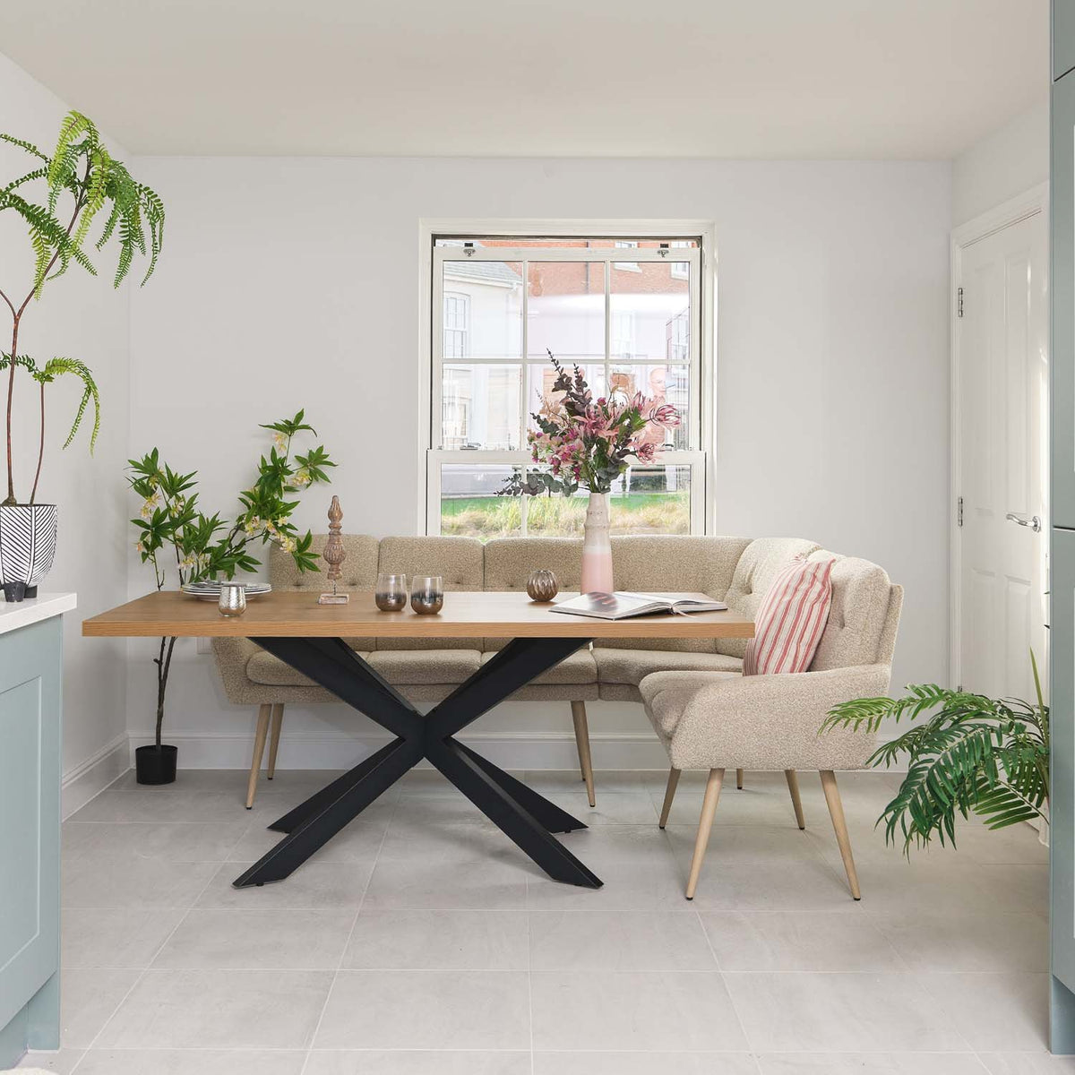 Jupiter 180cm Dining Table - Smoked Oak - With Sloane Corner & Low Bench