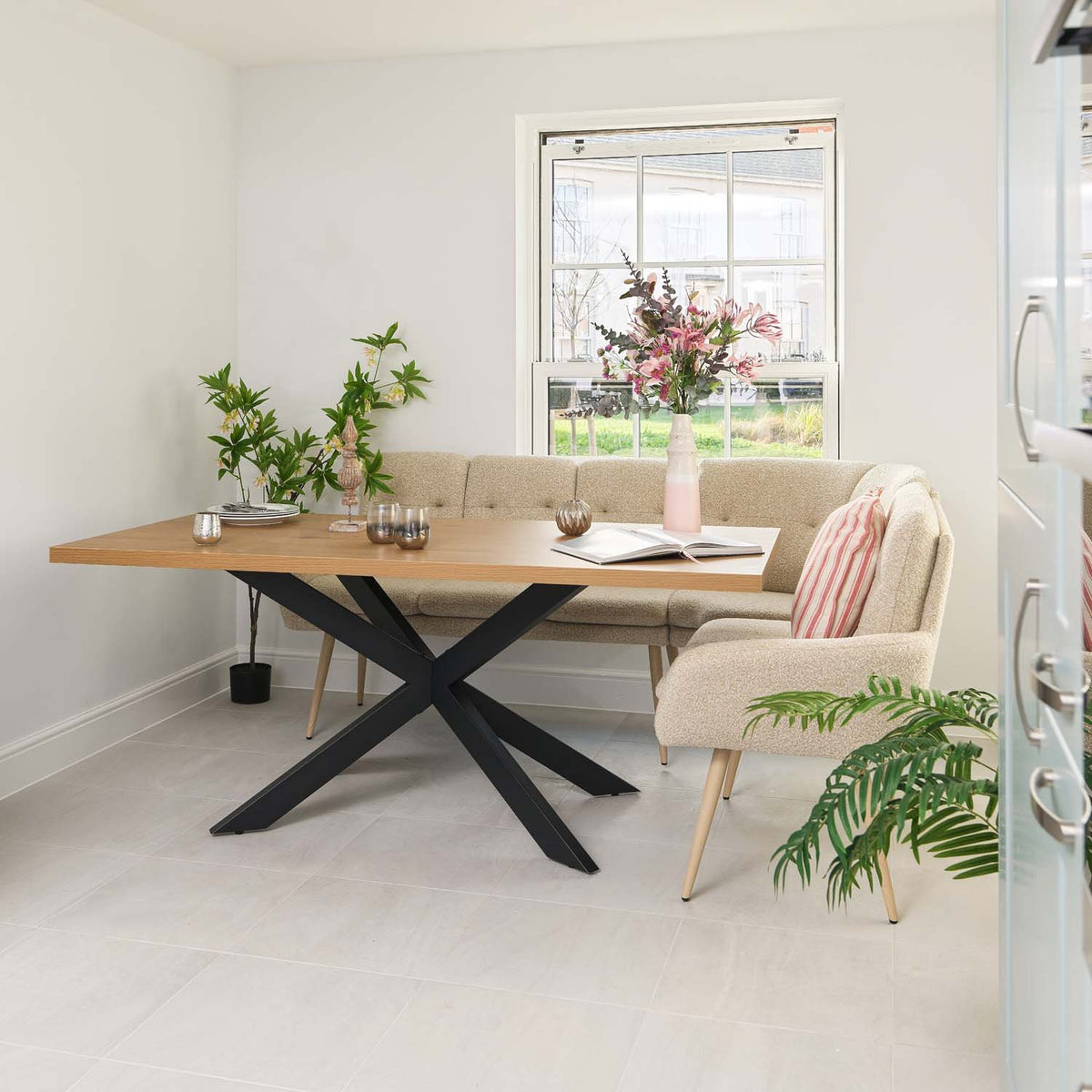 Jupiter 180cm Dining Table - Smoked Oak - With Sloane Corner & Low Bench