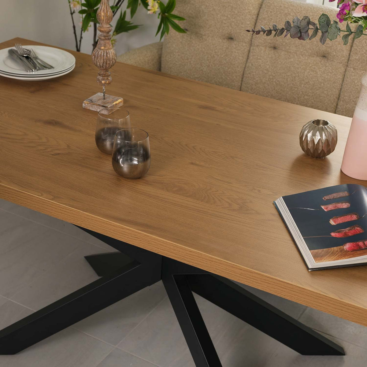 Jupiter 180cm Dining Table - Smoked Oak - With Sloane Corner & Low Bench