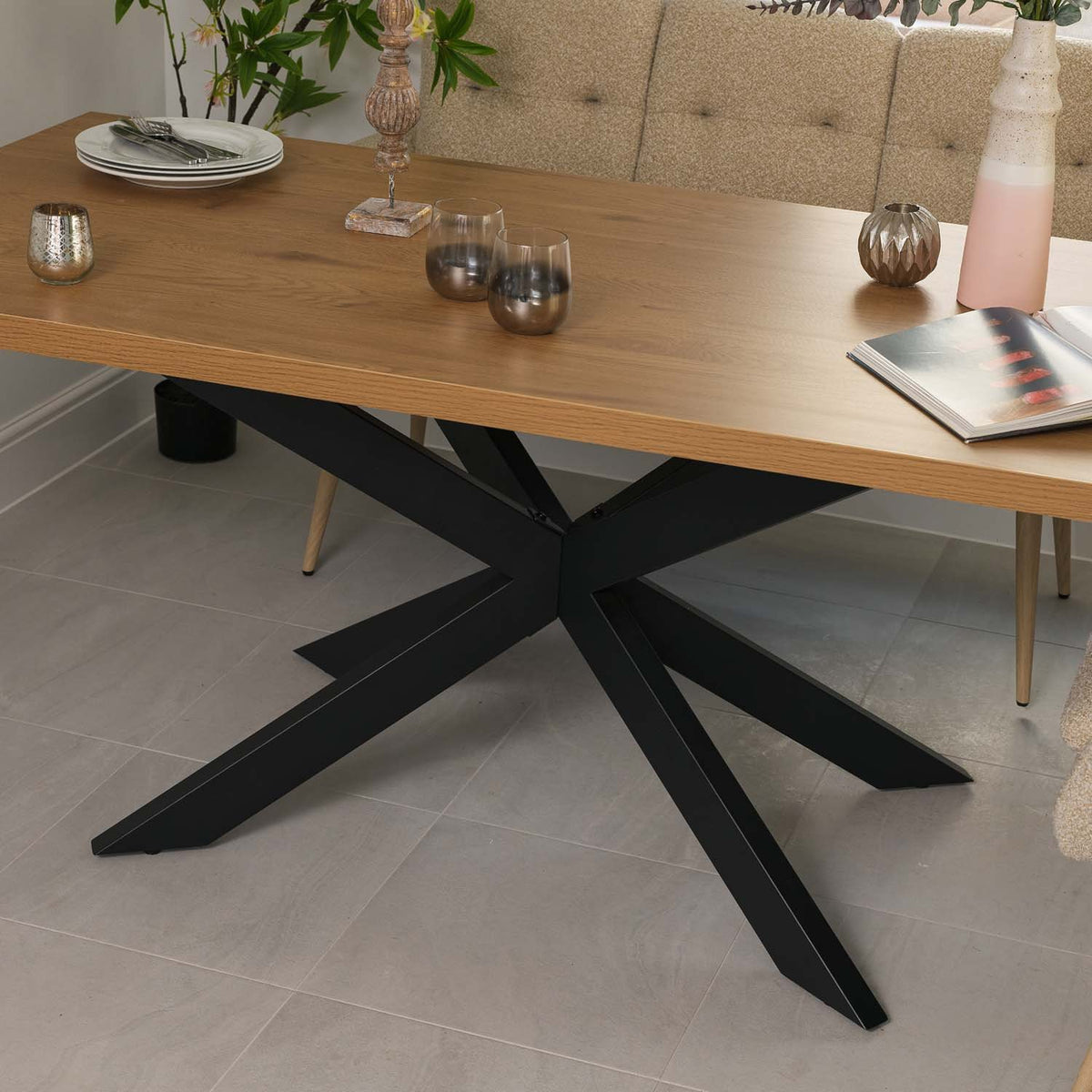 Jupiter 180cm Dining Table - Smoked Oak - With Sloane Corner & Low Bench
