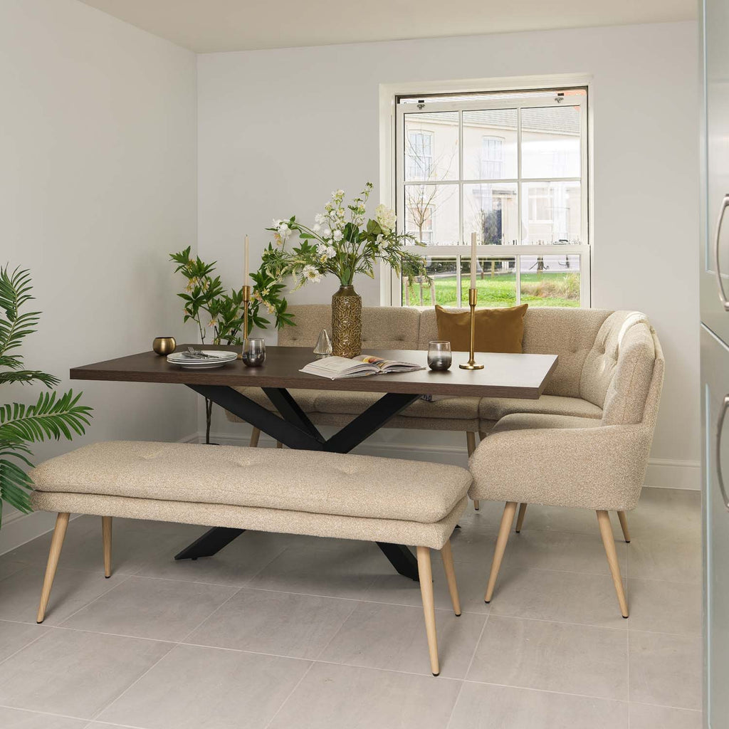 Jupiter 180cm Dining Table - Dark Oak - With Sloane Corner & Low Bench
