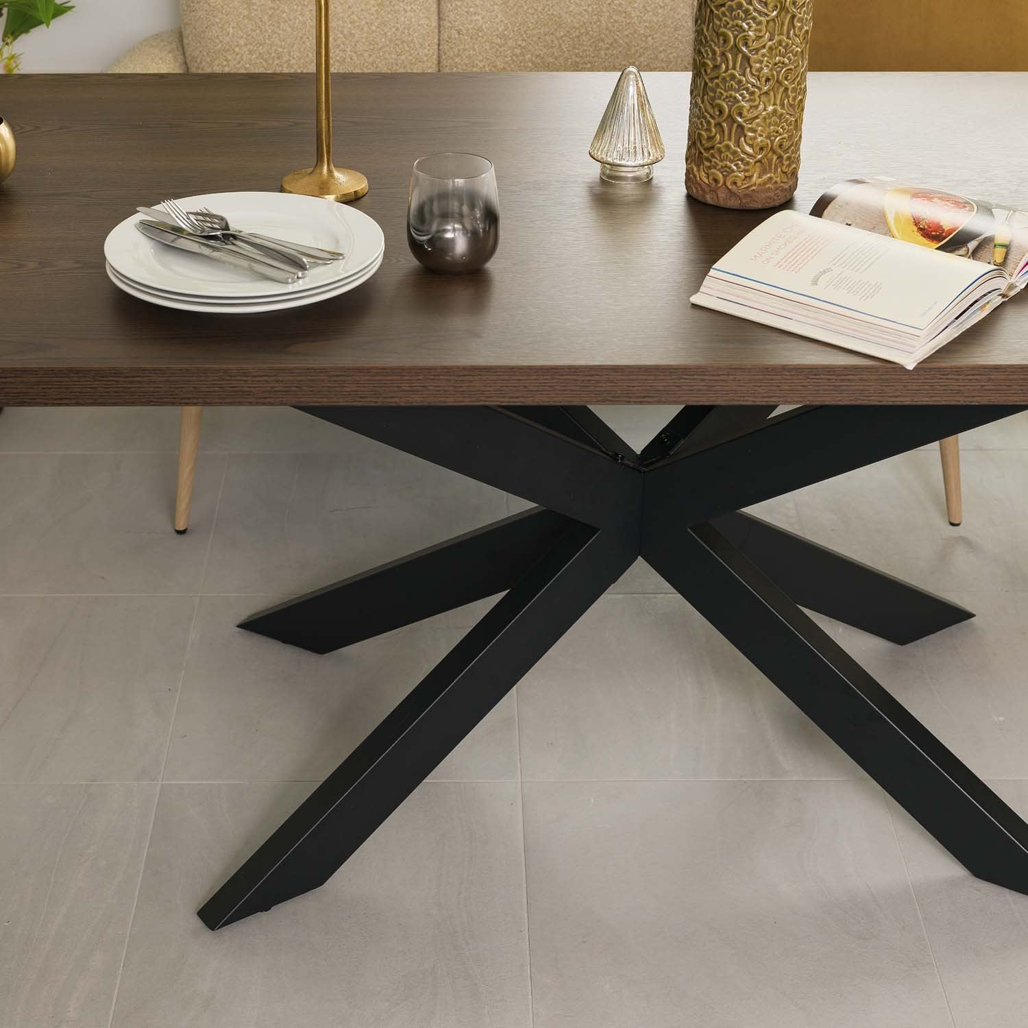 Jupiter 180cm Dining Table - Dark Oak - With Sloane Corner & Low Bench