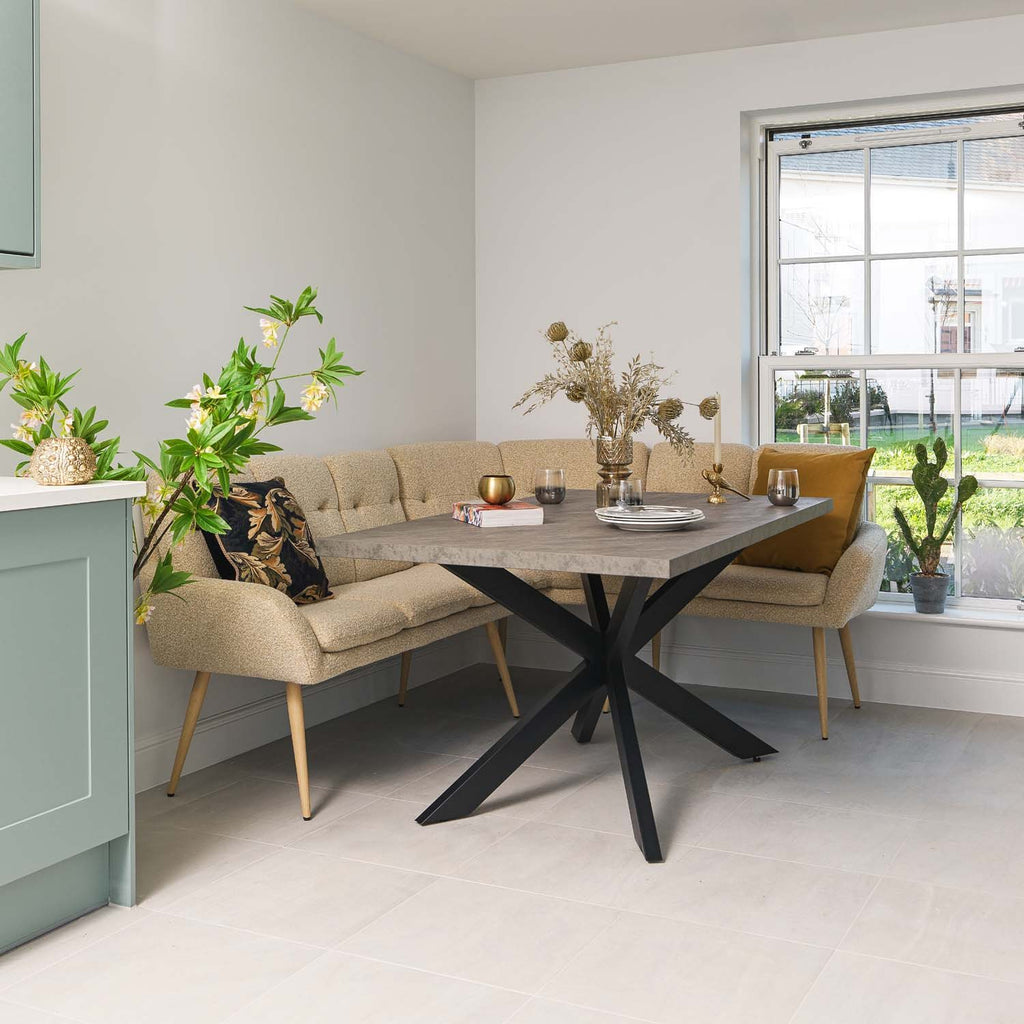 Jupiter 150cm Dining Table - Faux Concrete - With Sloane Corner Bench