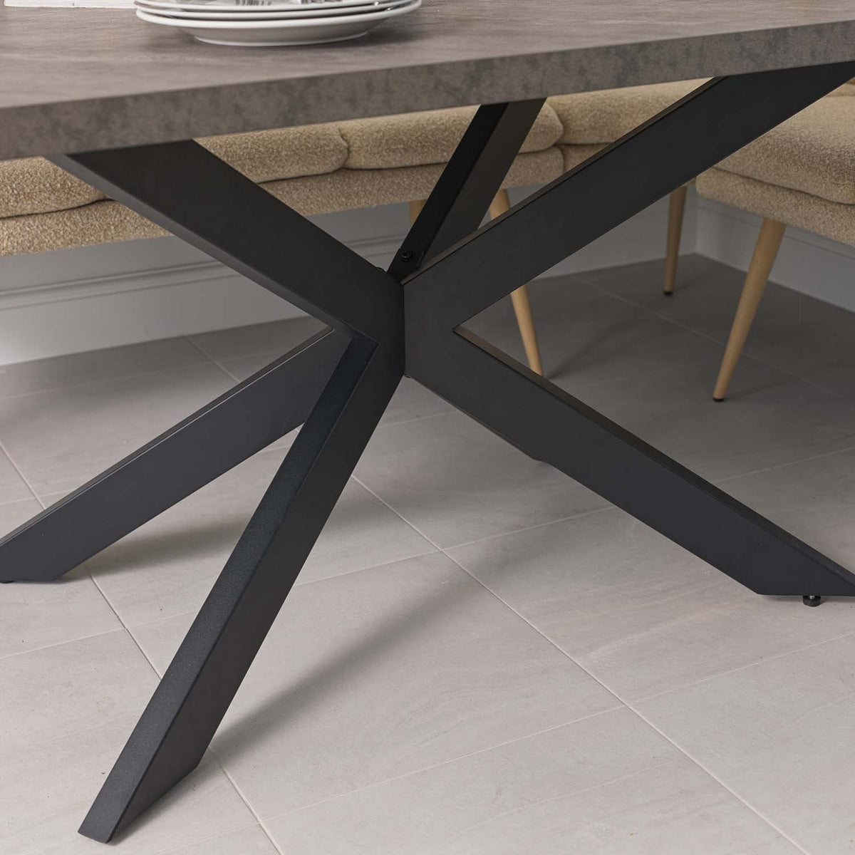 Jupiter 150cm Dining Table - Faux Concrete - With Sloane Corner Bench
