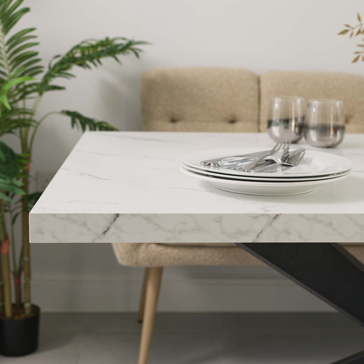 Jupiter 150cm Dining Table - Marble - With Sloane Corner Bench