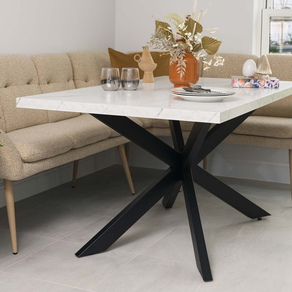 Jupiter 150cm Dining Table - Marble - With Sloane Corner Bench