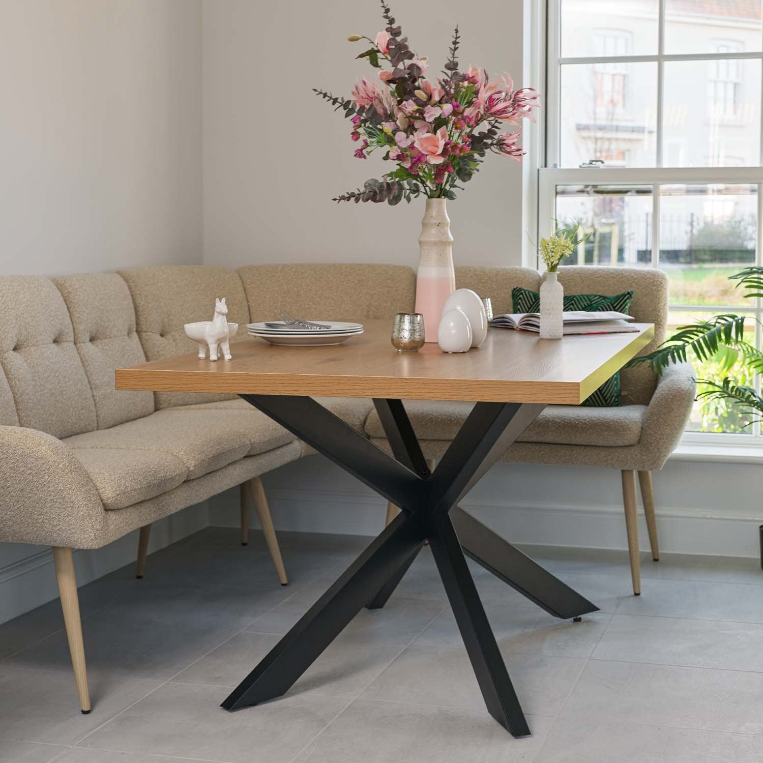 Jupiter 150cm Dining Table - Smoked Oak - With Sloane Corner Bench