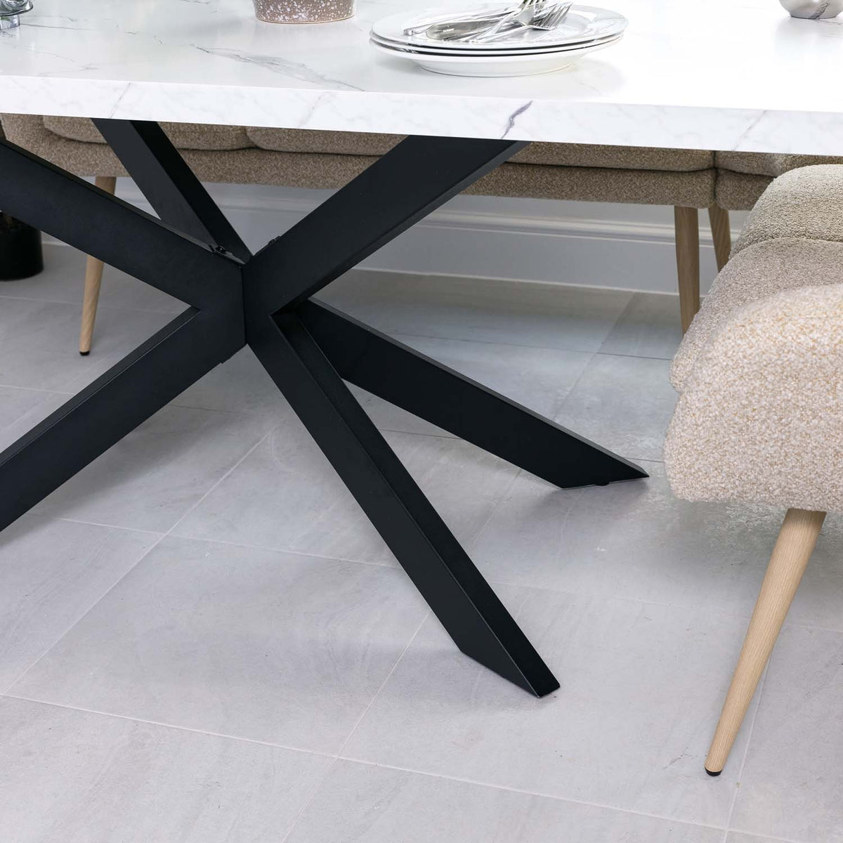 Jupiter 180cm Dining Table - Marble - With Sloane Corner Bench