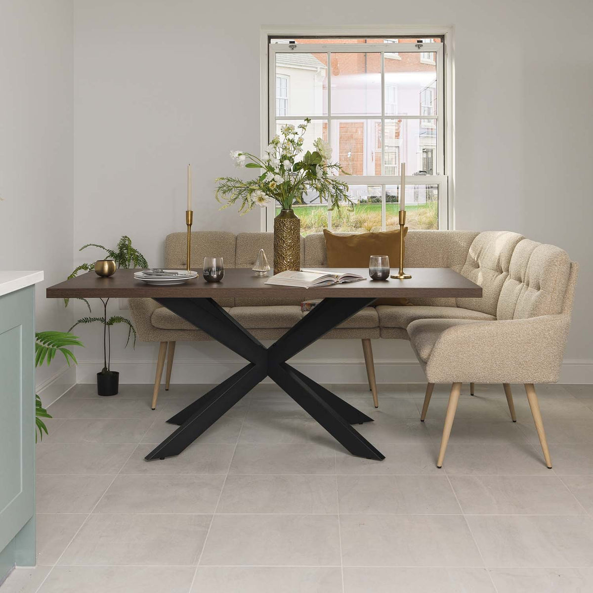Jupiter 180cm Dining Table - Dark Oak - With Sloane Corner Bench