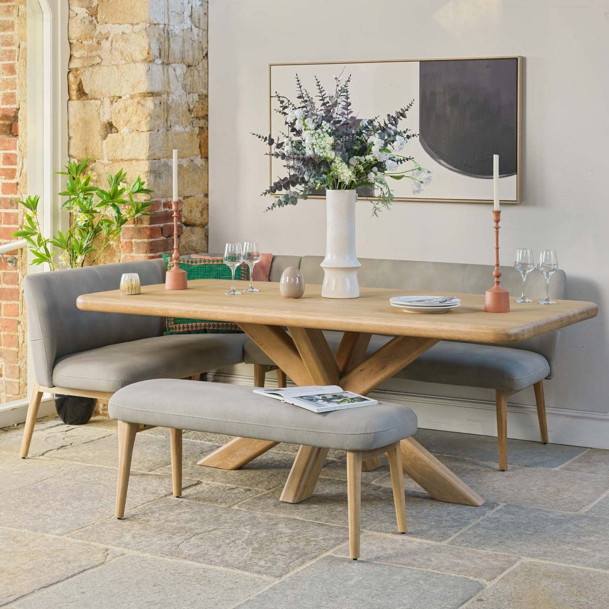 Fairmile 200cm Dining Table with Fairmile Corner Bench & Low Bench - RHF