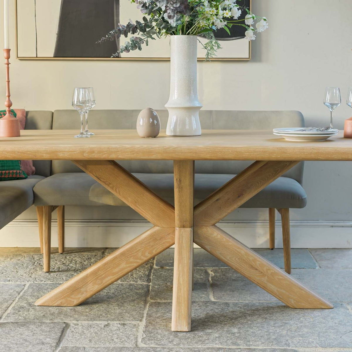 Fairmile 200cm Dining Table with Fairmile Corner Bench & Low Bench - RHF
