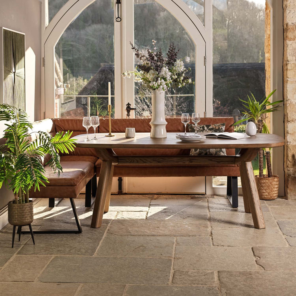 Ashmore 200cm Dining Table with Industrial Corner Bench - Tan