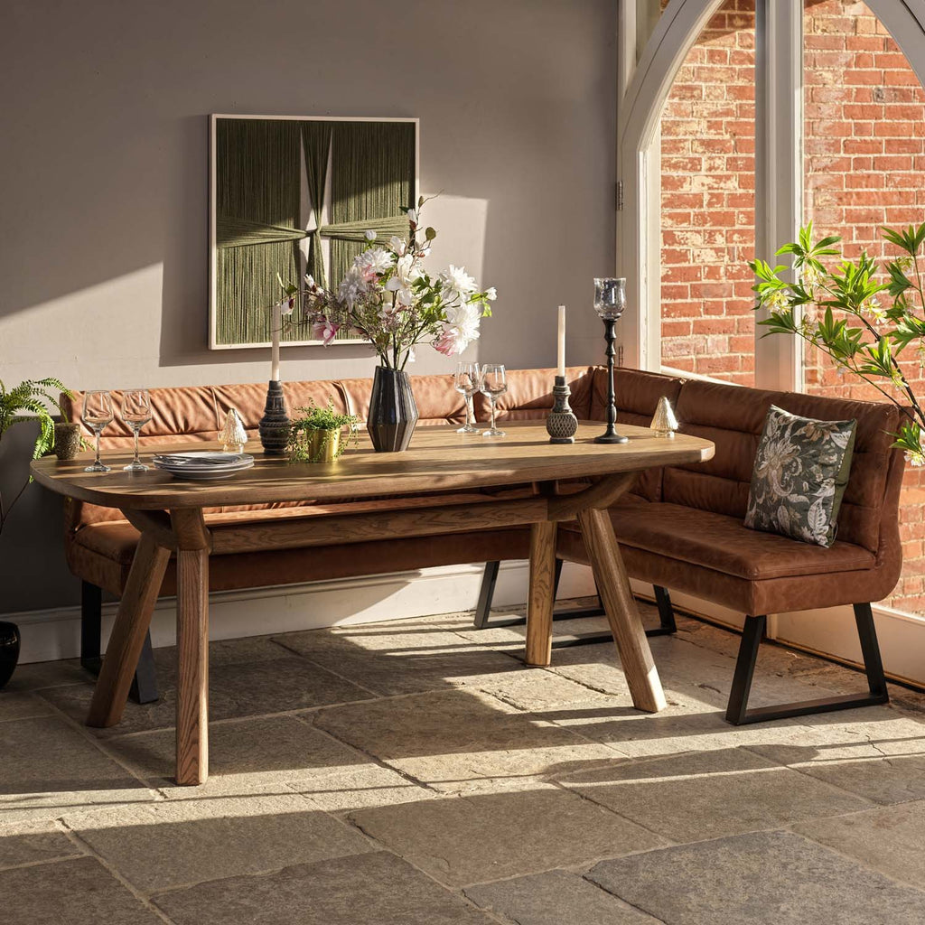 Ashmore 200cm Dining Table with Industrial Corner Bench - Tan