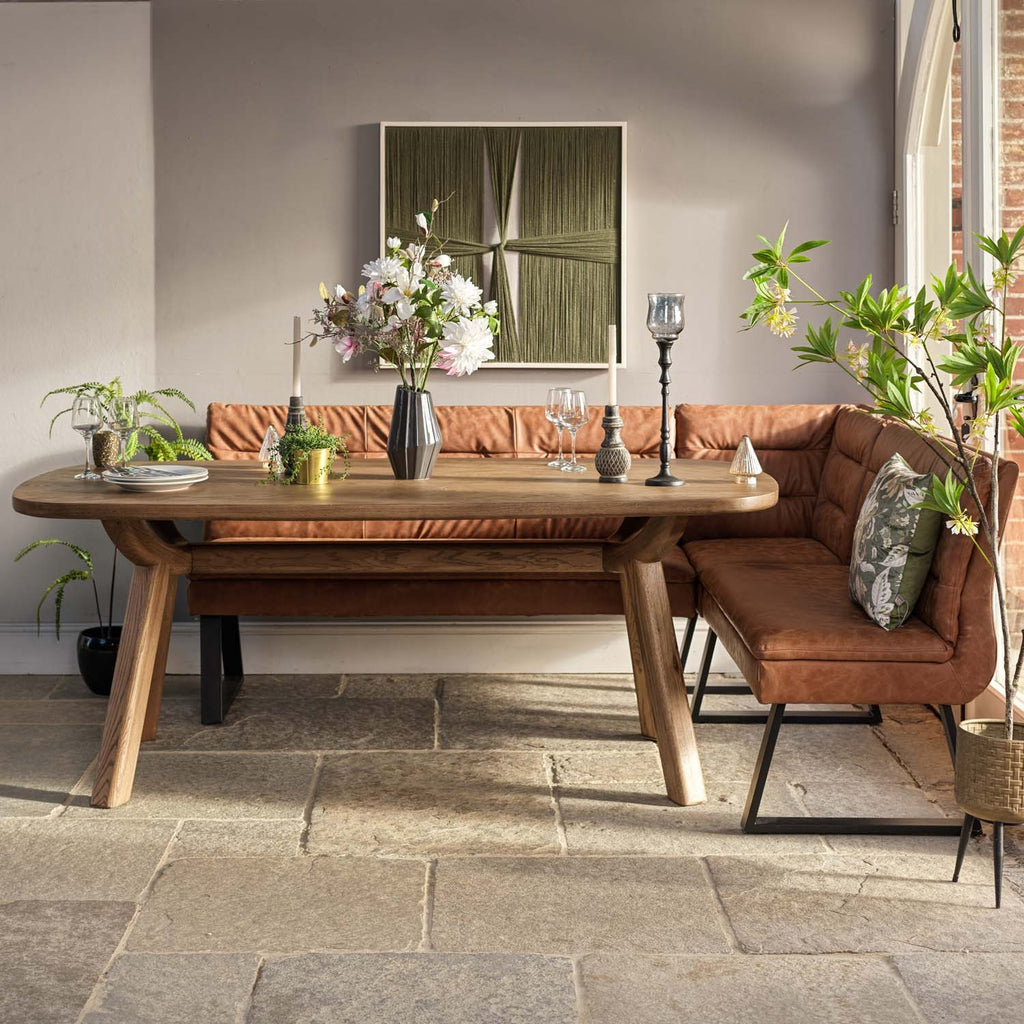 Ashmore 200cm Dining Table with Industrial Corner Bench - Tan